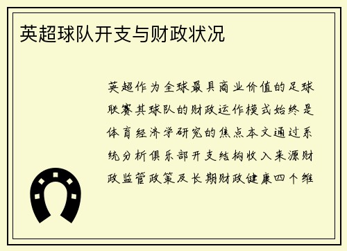 英超球队开支与财政状况
